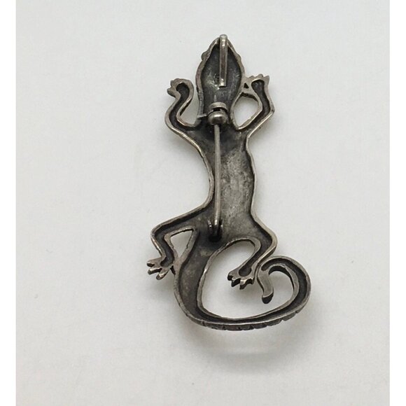 Sterling Silver Gecko Lizard Pendant Brooch Large Salamander Reptile - Picture 3 of 4